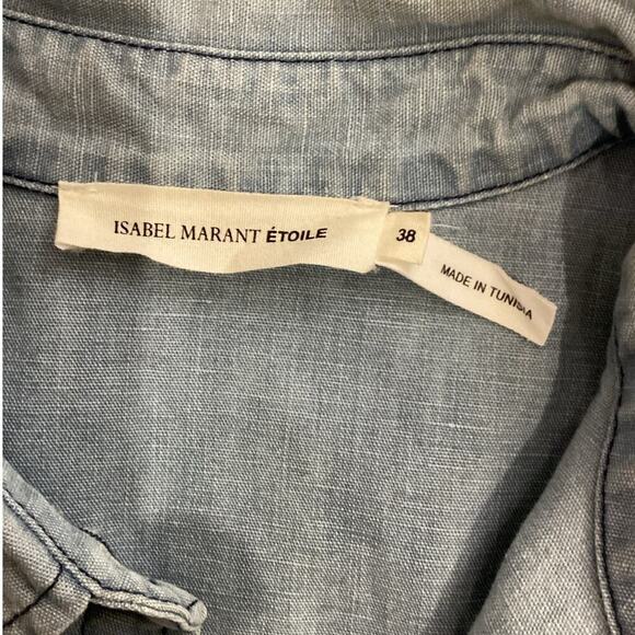 Isabel Marant Etoile Paul Batik Indigo Chambray Button Up Shirt Blue Size Medium - Picture 11 of 13